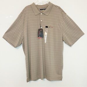 NWT Greg Norman Play Dry Moisture Wicking Tan Stripe Golf Shirt - size XL